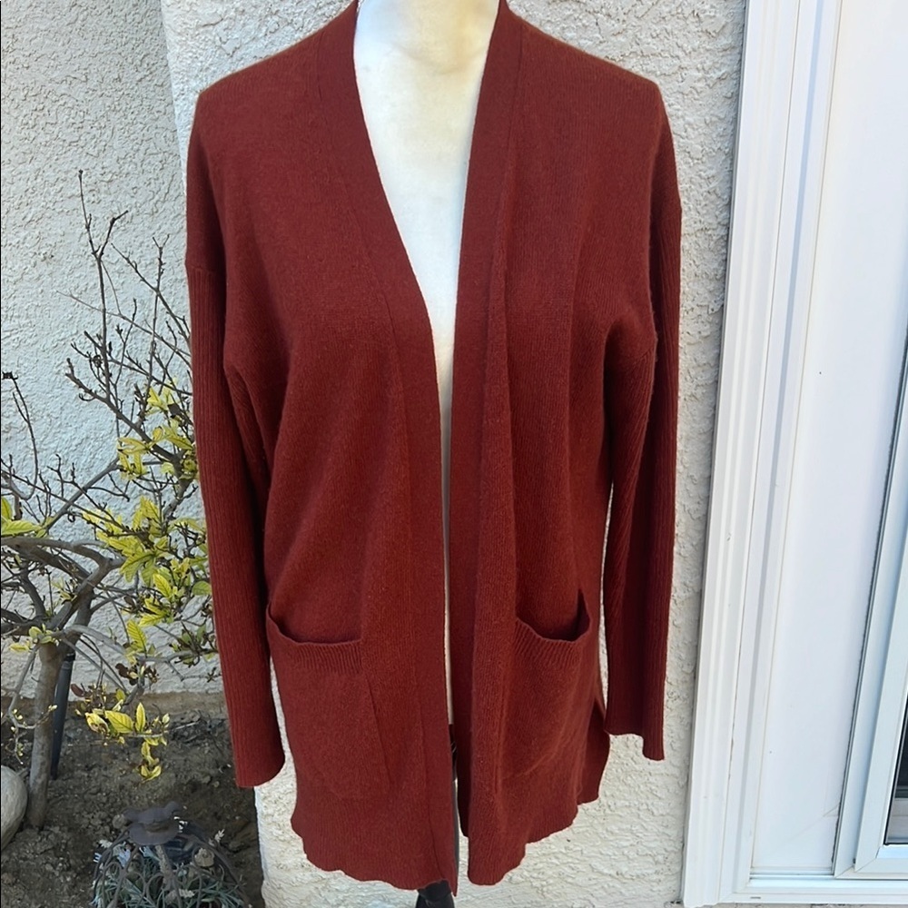 360 Cashmere Rust Color Long Open Front Cardigan Sweater Women's Size M